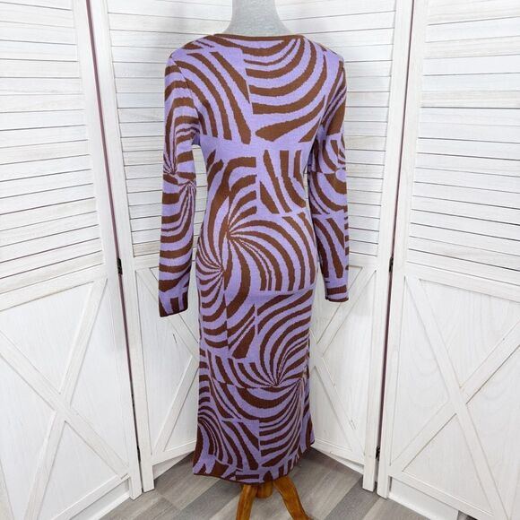 ASOS Abstract Swirl Print Knit Midi Sweater Sheath Dress Purple Brown 8 - Picture 5 of 14